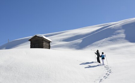 Schneeschuhwandern zu einer kleinen Hütte